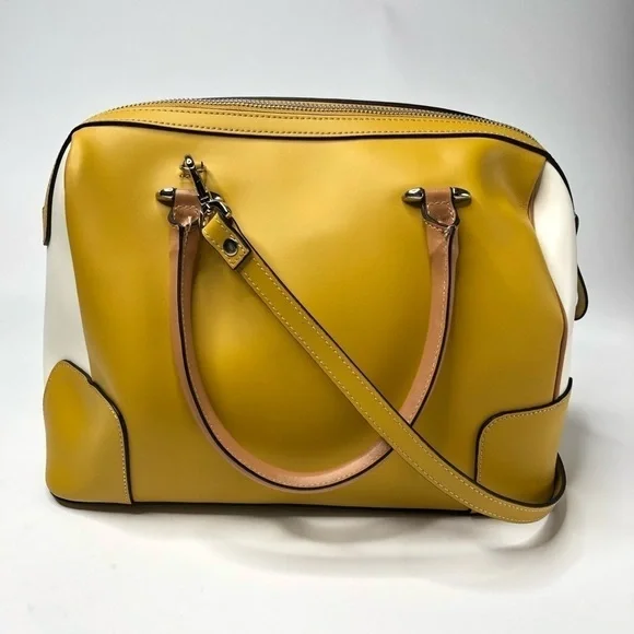 NEW Claudia Firenze Italian Color-block Leather Mustard Satchel Crossbody Purse - Picture 4 of 14